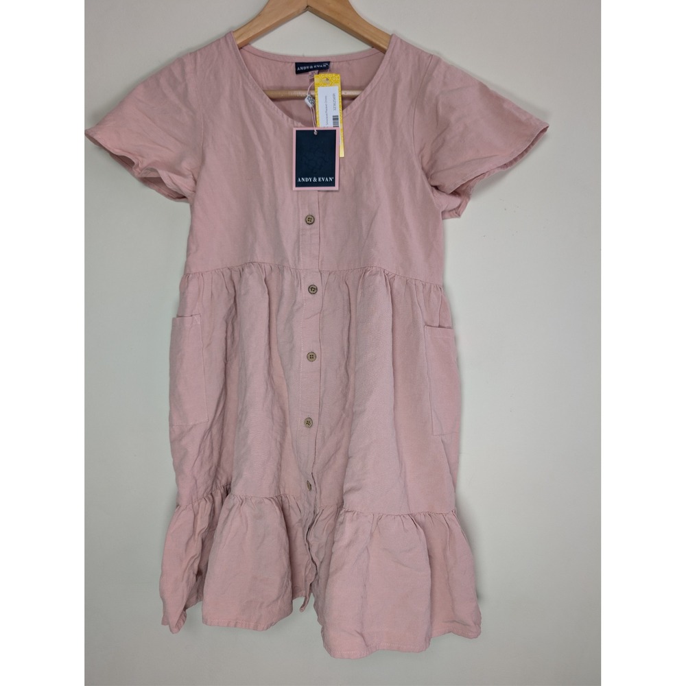 Andy & Evan Girls Pink Fatima Linen Smocked Pocket Dress‎ Size 12 Dusty Pink